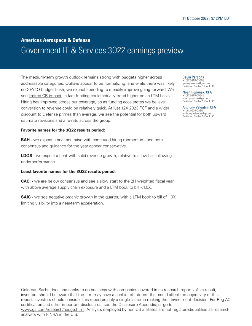 Americas Aerospace & Defense_ Government IT & Services 3Q22 earnings previewAmericas Aerospace & Defense_ Government IT & Services 3Q22 earnings preview_1.png